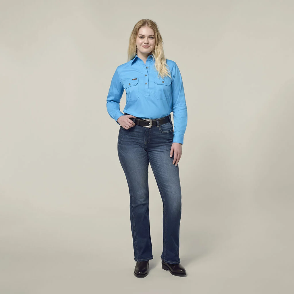 Y08399 Hard Yakka Womens Heritage Closed Front Drill Shirt cornflour 7