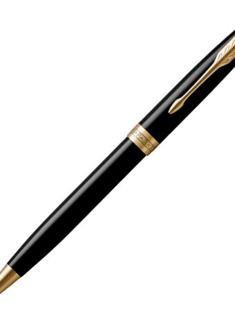 1950784 Parker Sonnet Ballpoint Metal Pen Lacquer Black 23K Gold Plated Trim 1