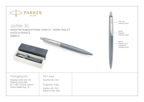 2068514 Parker Jotter XL Ballpoint Metal Pen Matte Grey 6