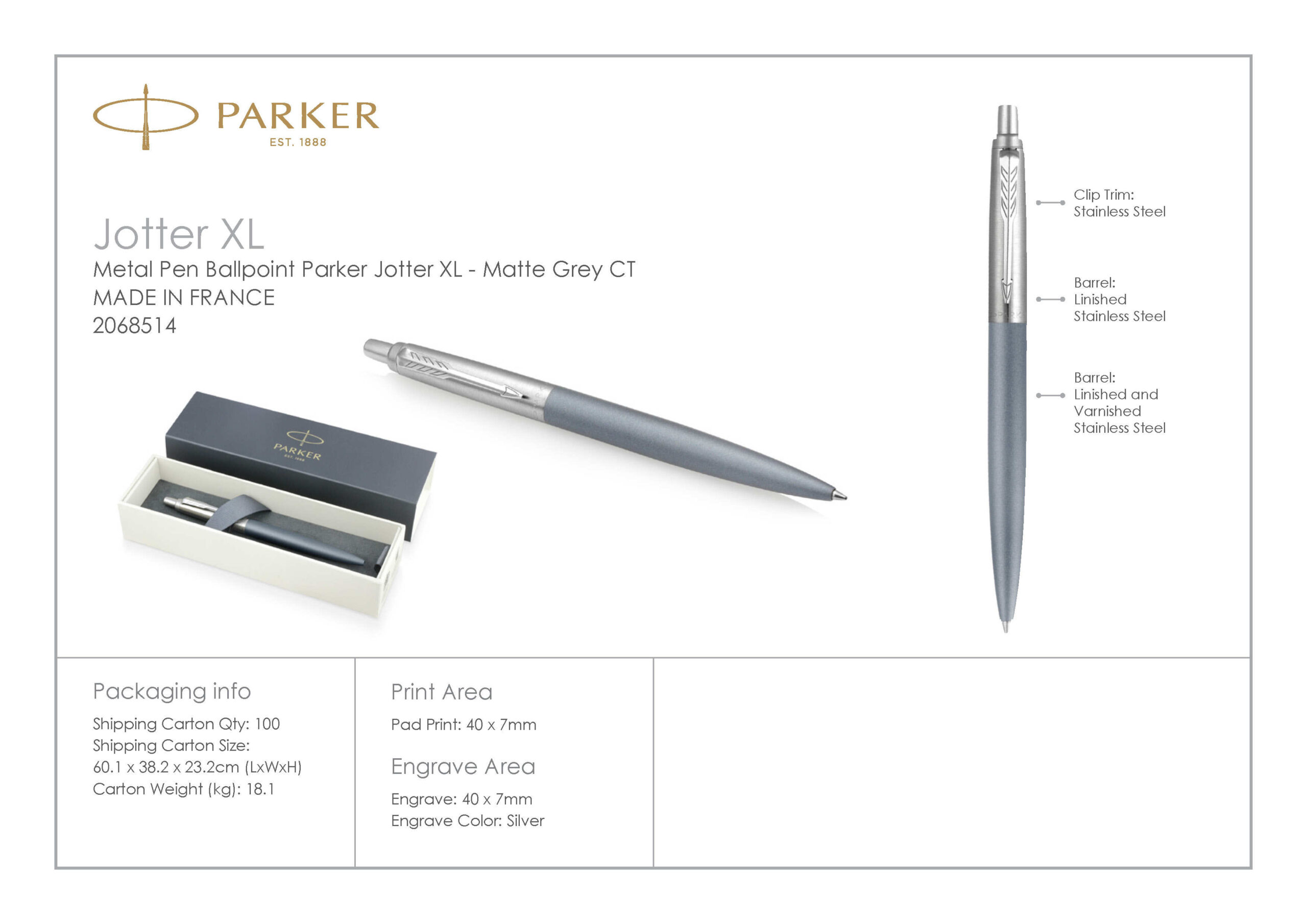 Parker Jotter XL Ballpoint Metal Pen Matte Grey 5 2068514 Parker Jotter XL Ballpoint Metal Pen Matte Grey 6