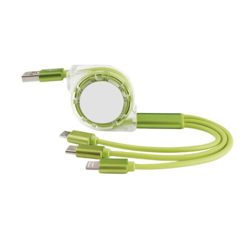 PCBA165 3 in 1 Retractable Charging Cable lime green