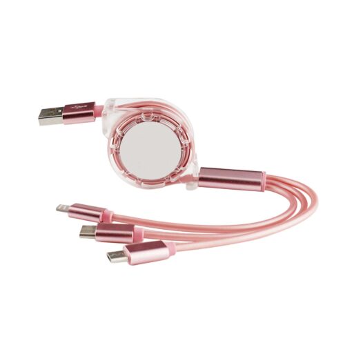 PCBA165 3 in 1 Retractable Charging Cable pink